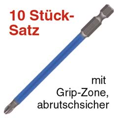 10 Stück GRIP-Bits 1/4"100mm/PZ0 Antirutsch-Bits mit Grip-Krall-Zone