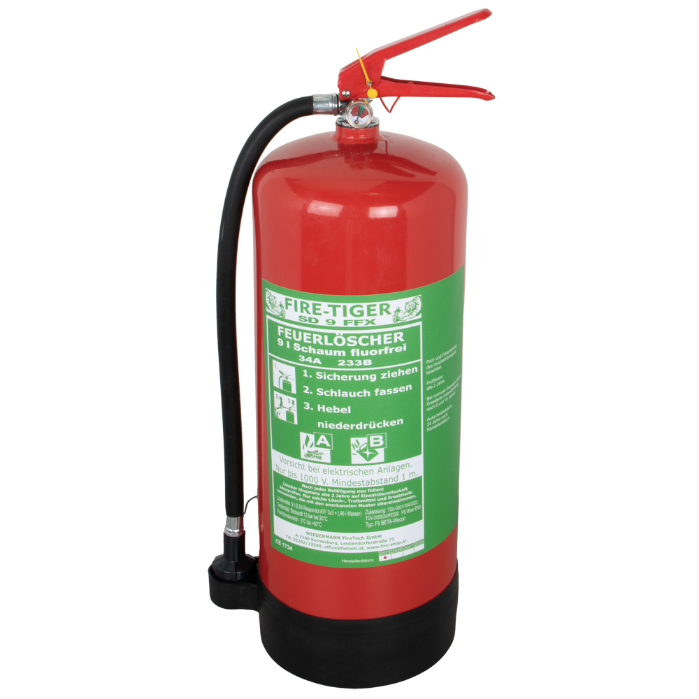 Feuerlöscher Schaum AB34A 233B fluorfrei 9 LITER, SD9FF Löschleistung: 34A 233B