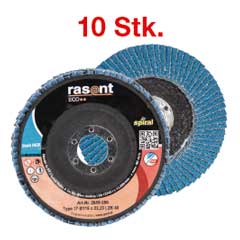 10 Stk.Fächerscheiben RASANTECO 2in1,Form 28,Zirkonkorn für Stahl/Inox