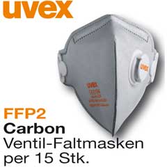 Carbon-Faltmasken UVEX FFP2, 15 Stück mit Ventil, Modell 3220
