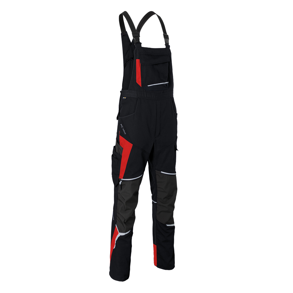 Latzhose,, Bodyforce 3125,65% PE,35% BW,ca.260g/m², Farbe: schwarz/rot, Größe: 40