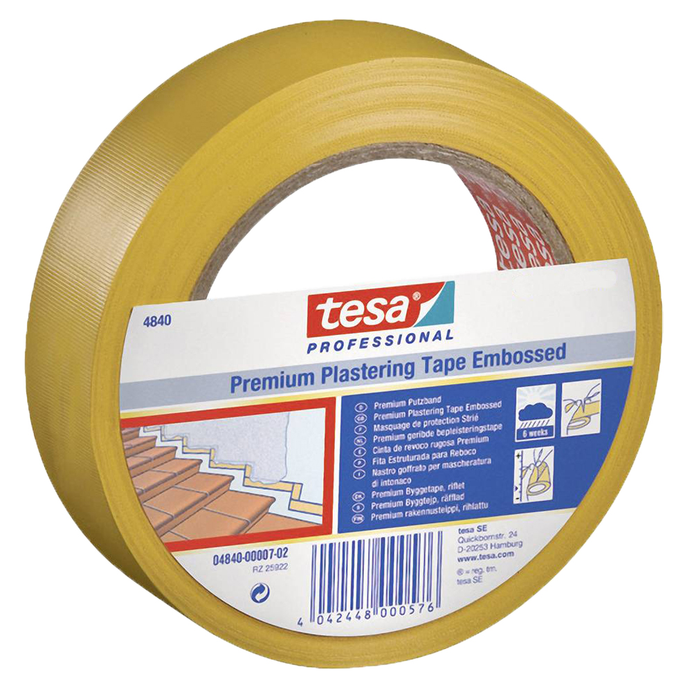 Putzband TESA 50mmx33m,gelb,gerillt zum Abdecken bei Verputzarbeiten