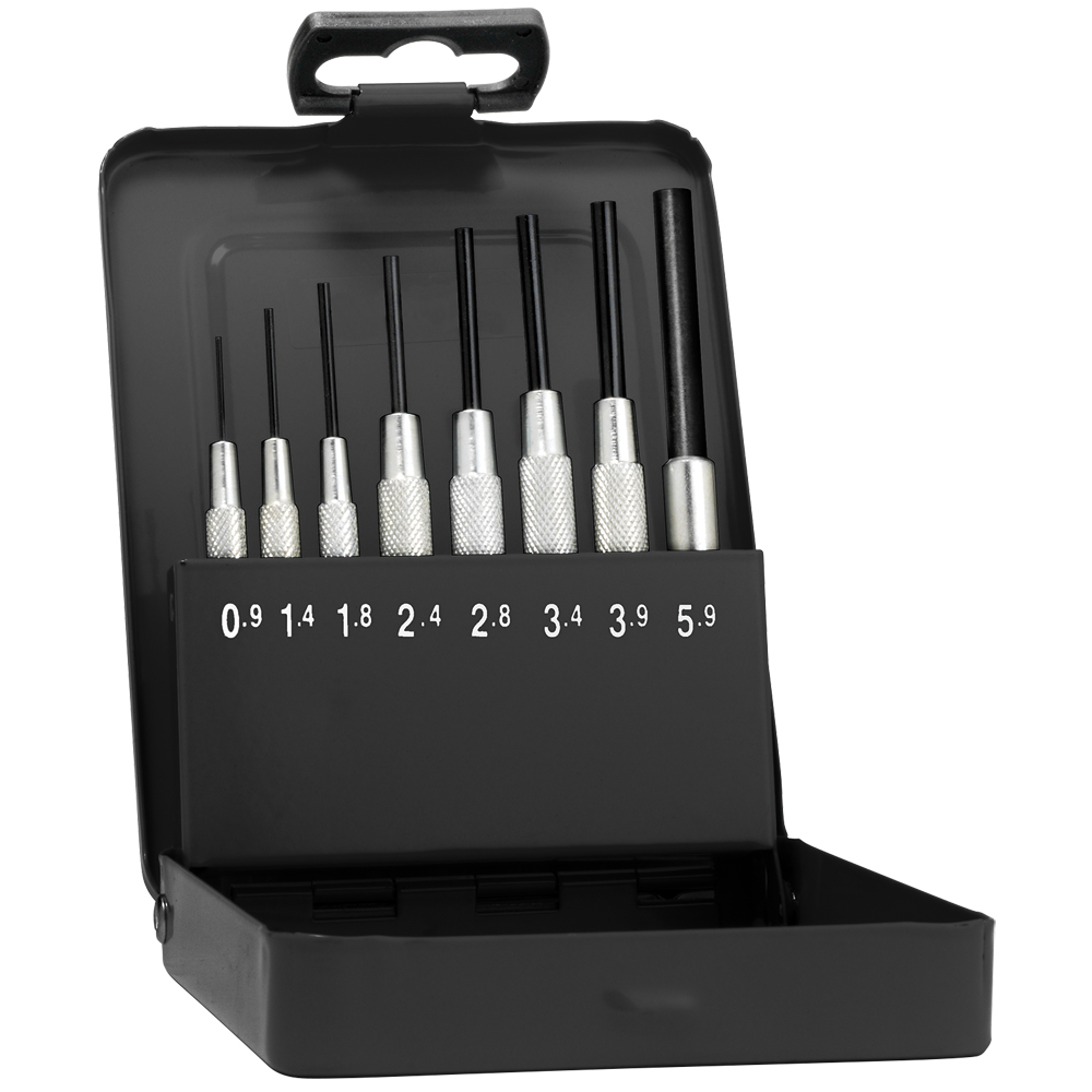 Splintentreiber-Satz 8-teilig 0,9-5,9mm Durchmesser,mit Führungshülse,Metallbox