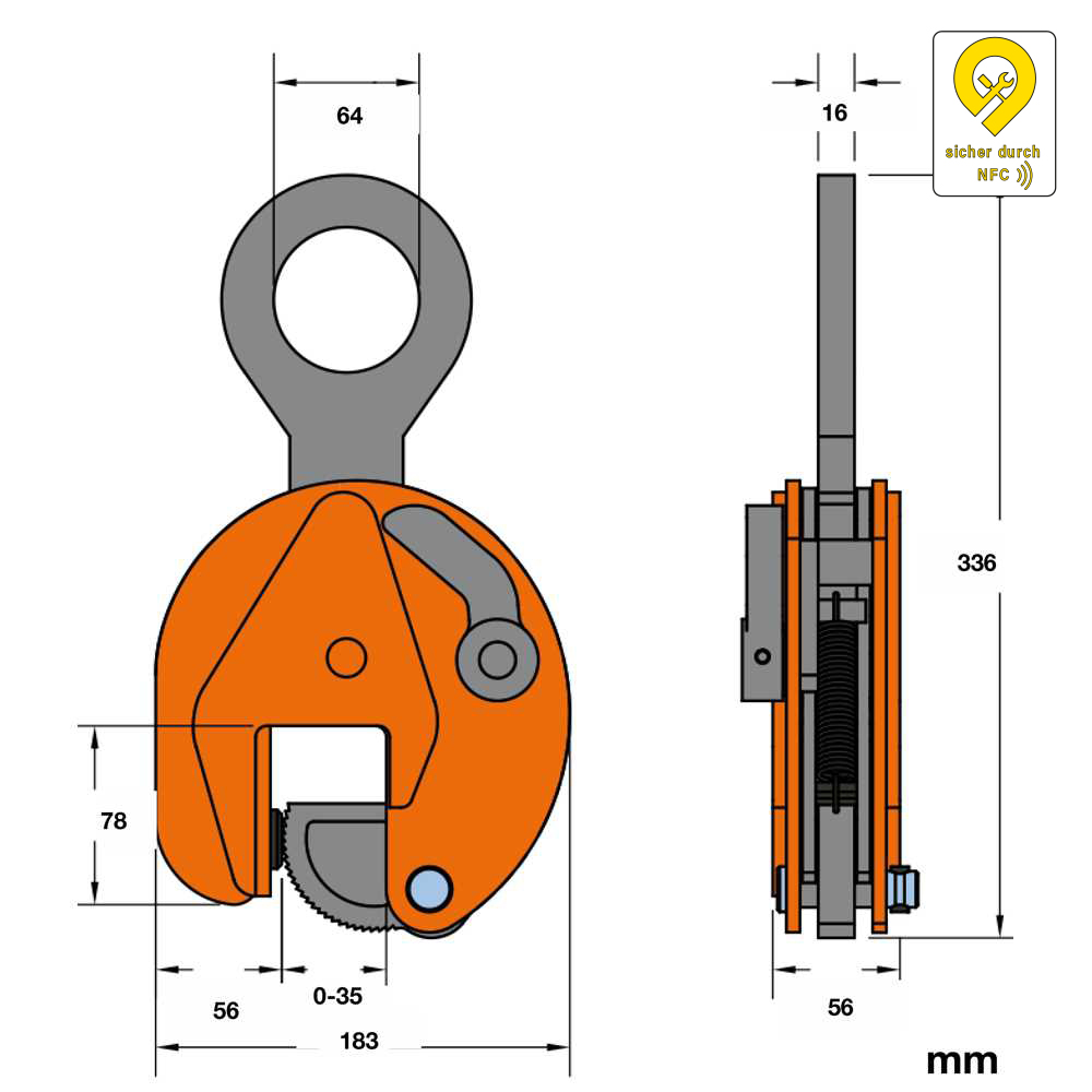 Hebeklemme vertikal, Tragfähigkeit: 1000kg