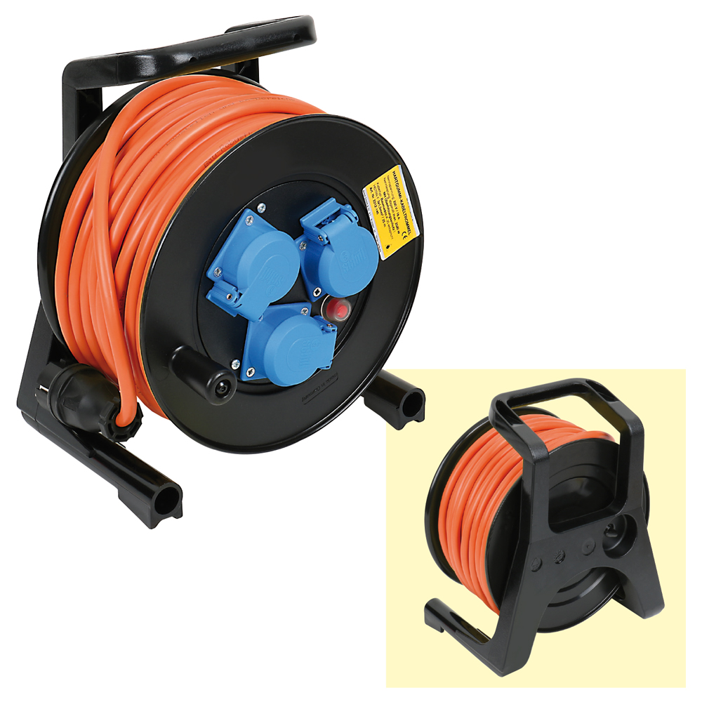 Kabeltrommel 230V/16A,25m 3x1,5mm² Bauflex K35,3x230V,IP44,Thermoschutz