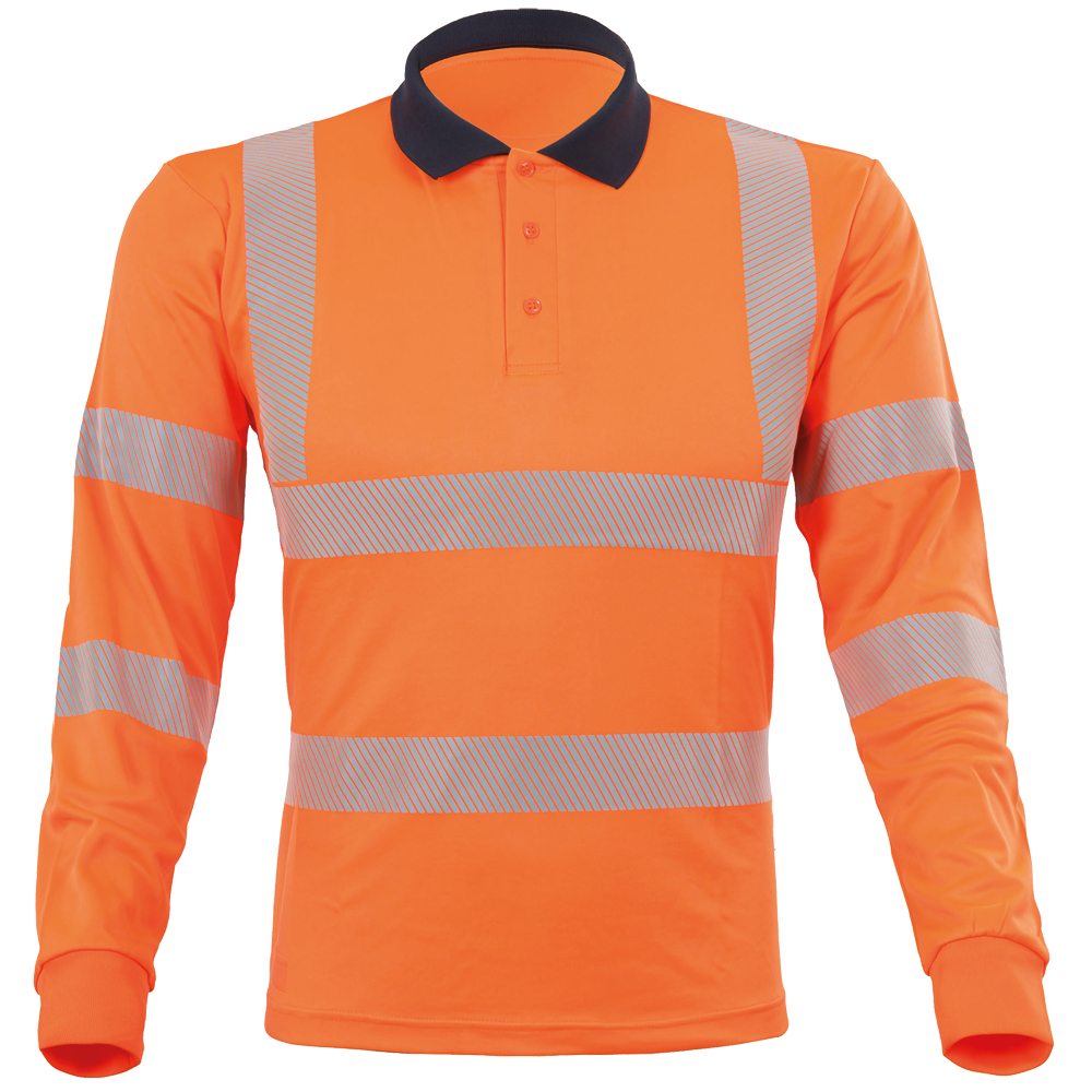 ALLROUND WS Poloshirt Langarm, UV 40+ warnorange/marineblau, Damenmodell