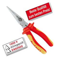 Langbeck-Halbrund-Spitzzange 160mm EN60900 stückgeprüft,Chrom-Vanadium