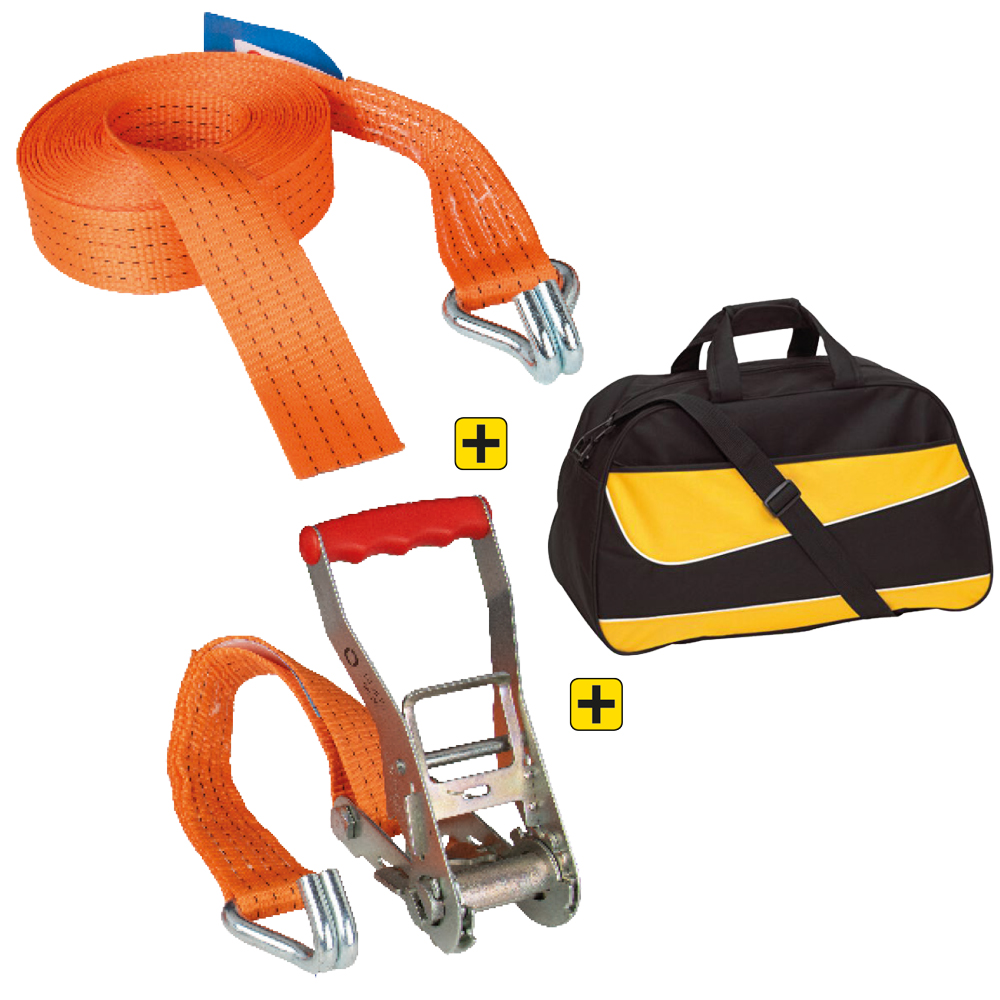 11-tlg.Spanngurt-Set |10x Gurte, GL=8m 50mm breit, mit Spitzhaken, inkl. Tasche