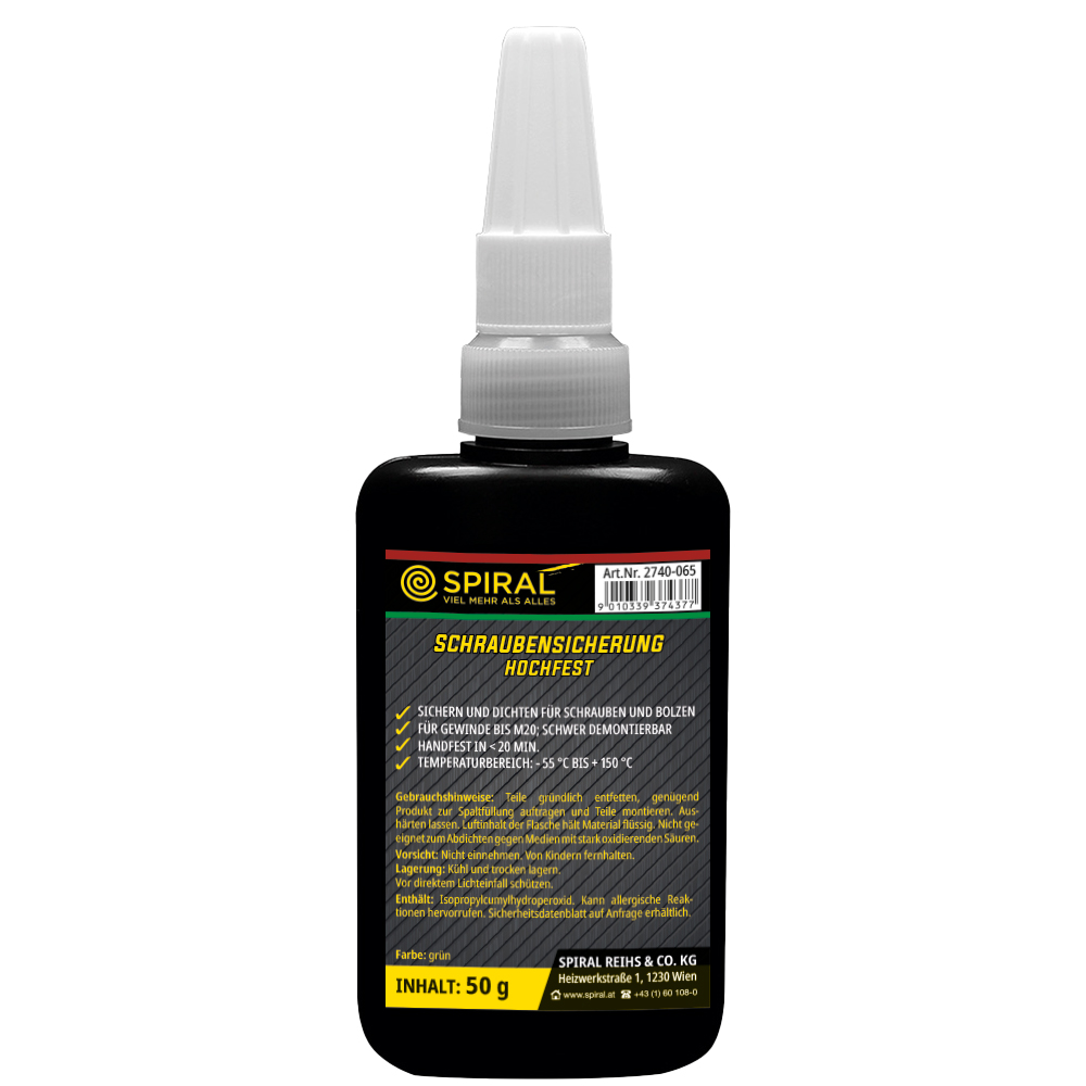 Schraubensicherung hochfest grün, sichern, dichten f. Schrauben u. Bolzen, Festigkeit: hochfest, Inhalt: 50g/ml