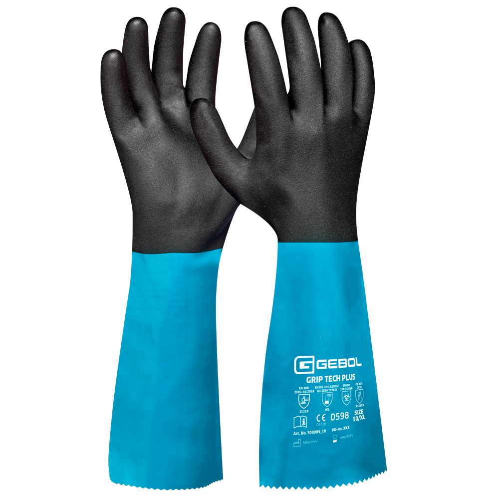Chemikalienschutzhds. GRIPTECH PLUS EN388, EN374, CE Cat.III, Nitril, PVC