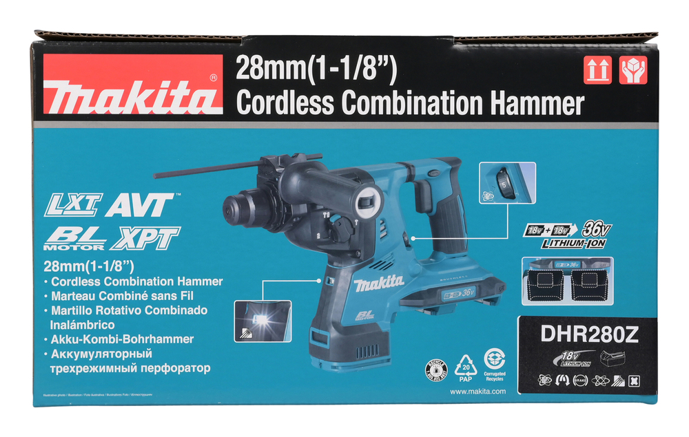 Akku-Bohrhammer DHR280Z 2x18V 2,8J ohne Akku,Ladegerät,Koffer