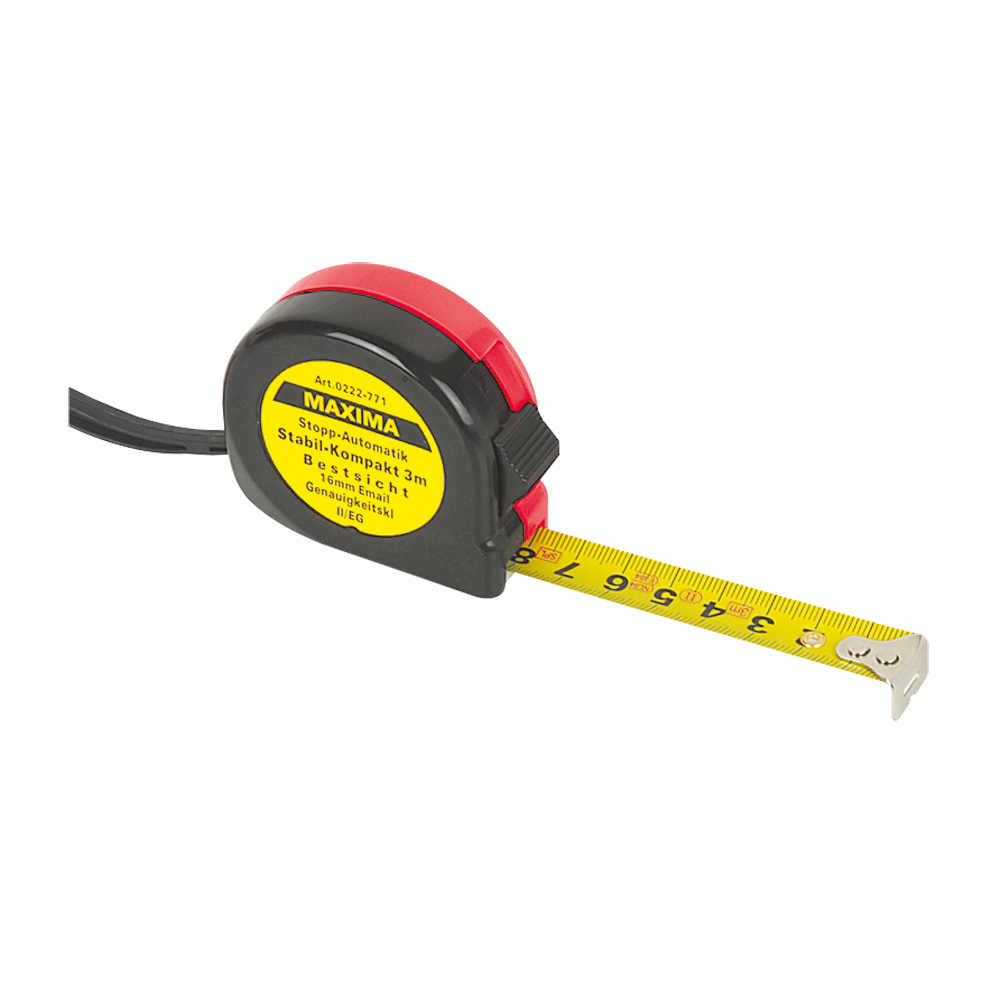 Rollbandmaß 16mm,BESTSICHT BREIT,gelb Stopptaste,Automatik-Rücklauf,schlagfest