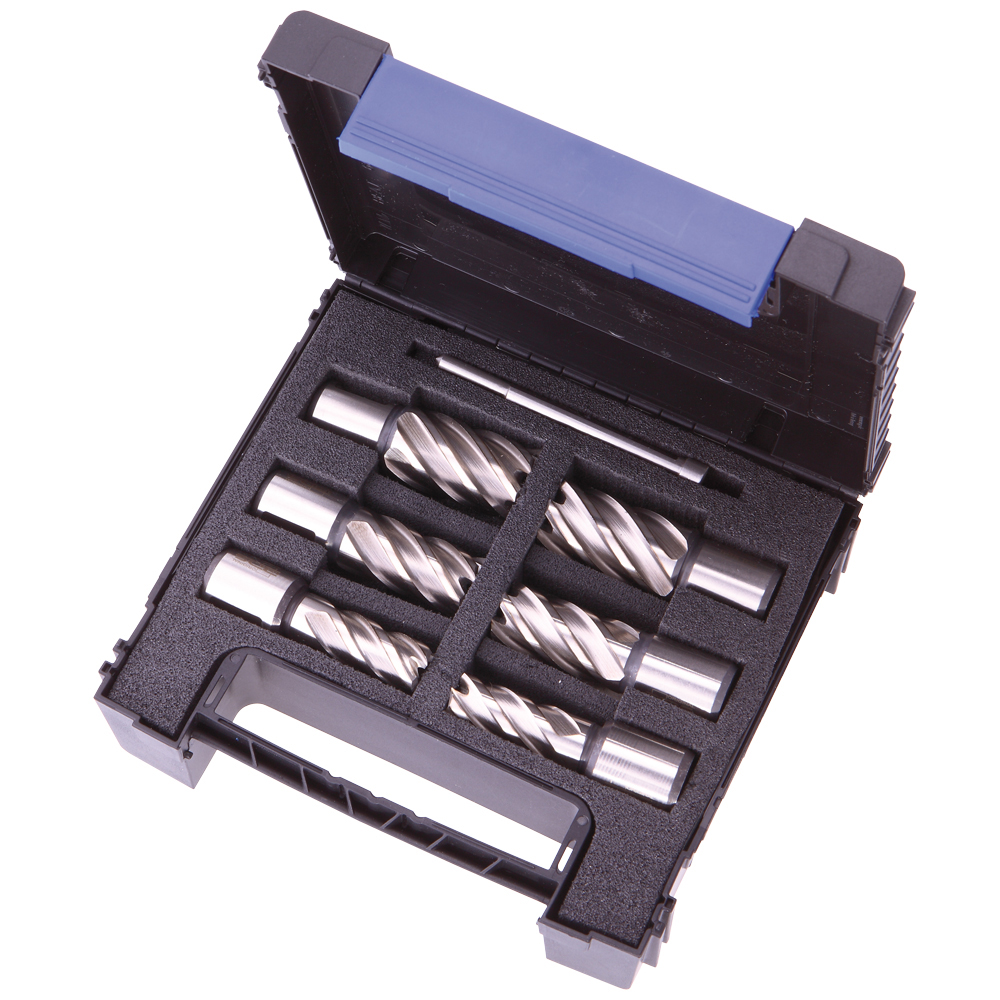 HSS-Co8 Kernbohrersatz Weldon 19mm, L=30mm,mit Zentrierstift,BOX, Durchmesser: 13, 14, 17, 18, 21, 22mm