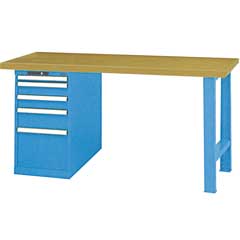 Werkbank 200x75x84cm,FPS,blau,5 Laden: 1x50/150/300,2x100mm Multiplexplatte