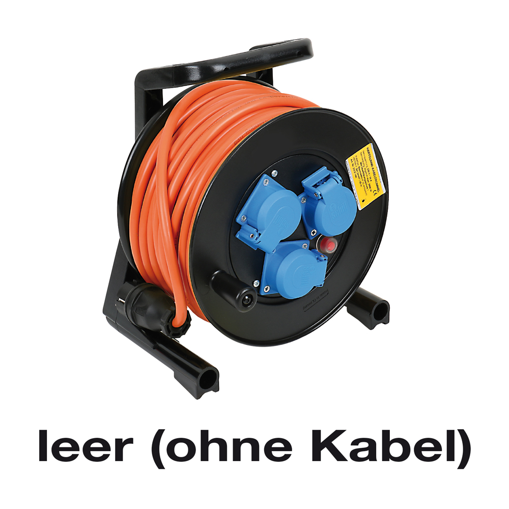 Kabeltrommel,leer,Gummi,Strapaz 3x230V/16A,IP44,bis 25m,Thermoschutz