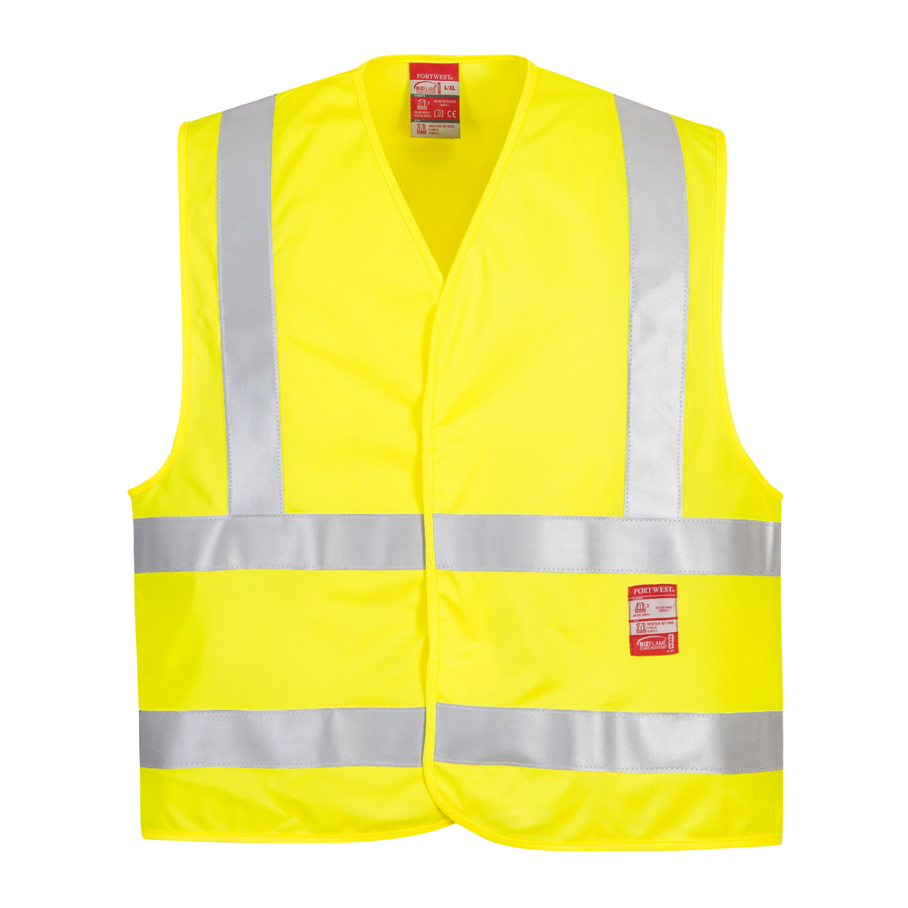 Warnschutzweste flammhemmend, gelb, EN 20471 Kl. 2:2, Größe: L/XL