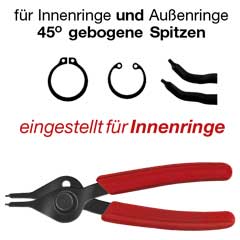 Kombi-Seegerzange 2,3/235mm 45° gebogen umjustierbar von Innen-auf Außenzange