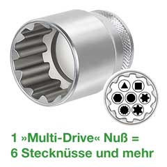 Stecknuss MULTIDRIVE, kombiniert,Chrom-Vanadium-Extra, Antrieb: 1/4" Vierkant, Schlüsselweite: 9mm