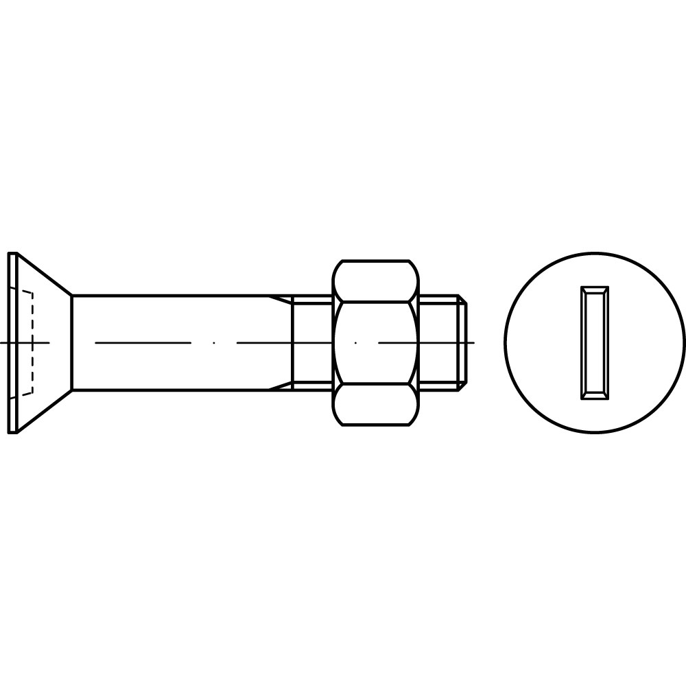 Senkkopfschraube DIN 7969 4.6 CE TZN, FEUERVERZINKT MIT SCHLITZ UND MUTTER, Gewindenenndurchmesser: 16mm, Schraubenlänge: 45mm