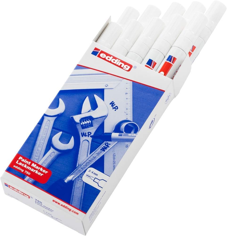 edding 750 Lackmarker 10 Stück, mit Rundspitze ca. 2-4 mm, Schreibfarbe von Schreibgeräten: weiss