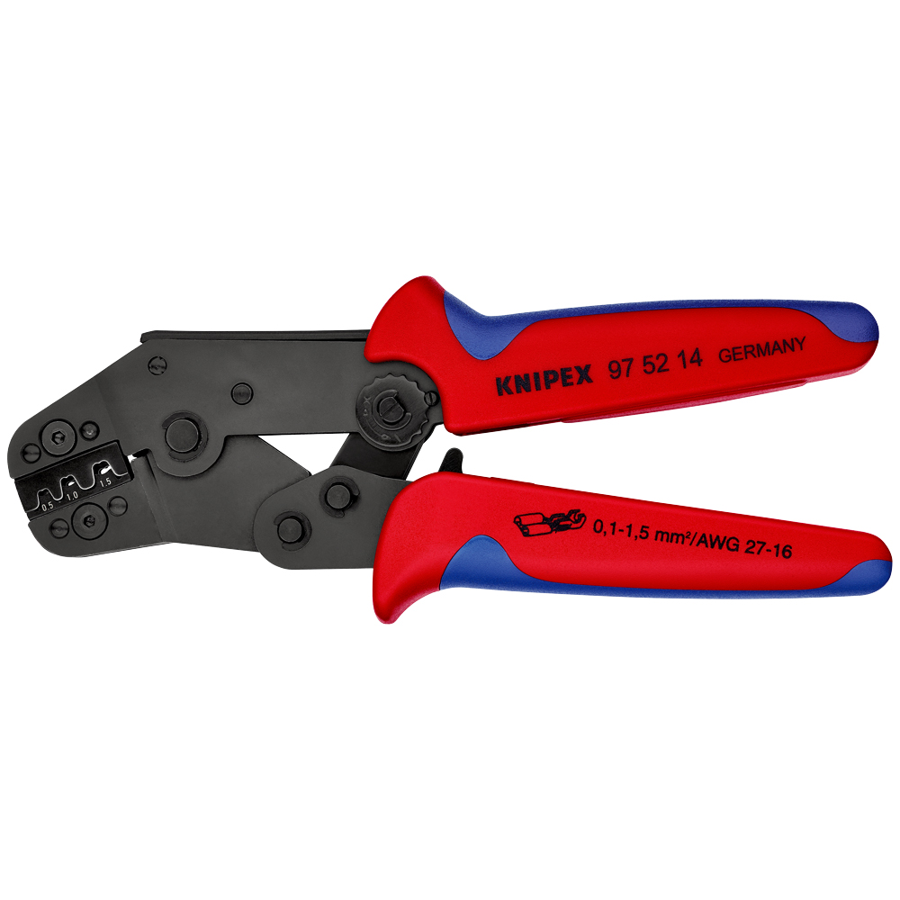 Crimpzange kurze Bauform 195 mm, F-Crimp brüniert, mit Mehrkomponenten-Hüllen