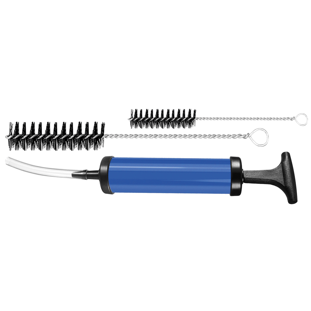 Ausblaspumpe u. Lochbürsten-Set je 1x Edelstahlbürste Ø 20/30mm
