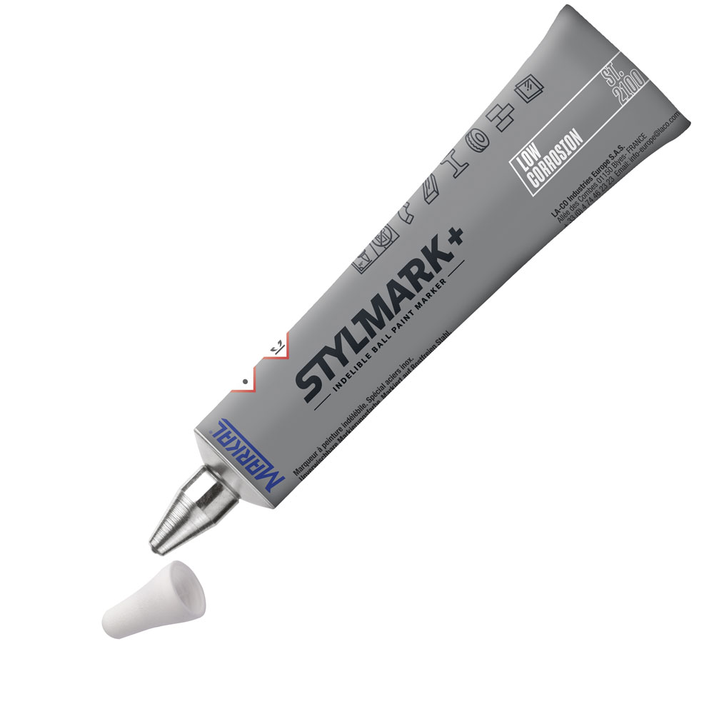 Markiertube QUICK INOX, speziell für Edelstahl, Strichstärke: 3 mm, Schreibfarbe von Schreibgeräten: weiß