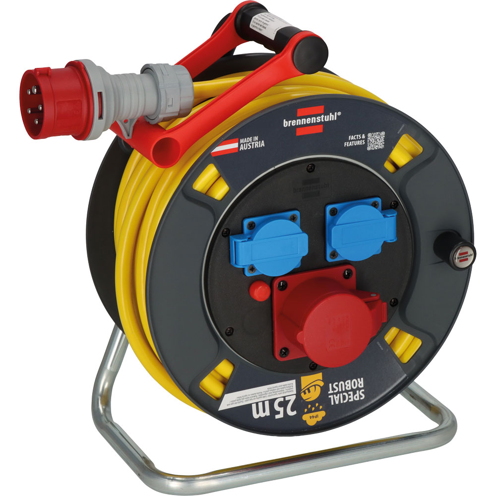 Kabeltrommel 400V/16A,5x2,5mm², Baurobust K35,2x230V,1x400V CEE,IP44, Länge der Leitung: 25m