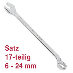 Gabel-Ringschlüssel-Satz 6-24mm,17-tlg. Chrom-Vanadium,tief gekröpft,DIN3113B