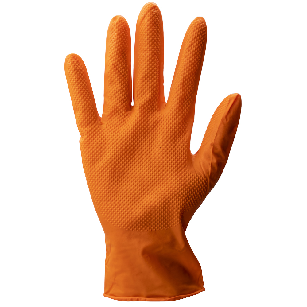 Einweghandschuh Grip Orange Nitril, Größe: 7