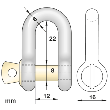 Schäkel mit Schraubbolzen, gerade Form, Tragfähigkeit: 500kg