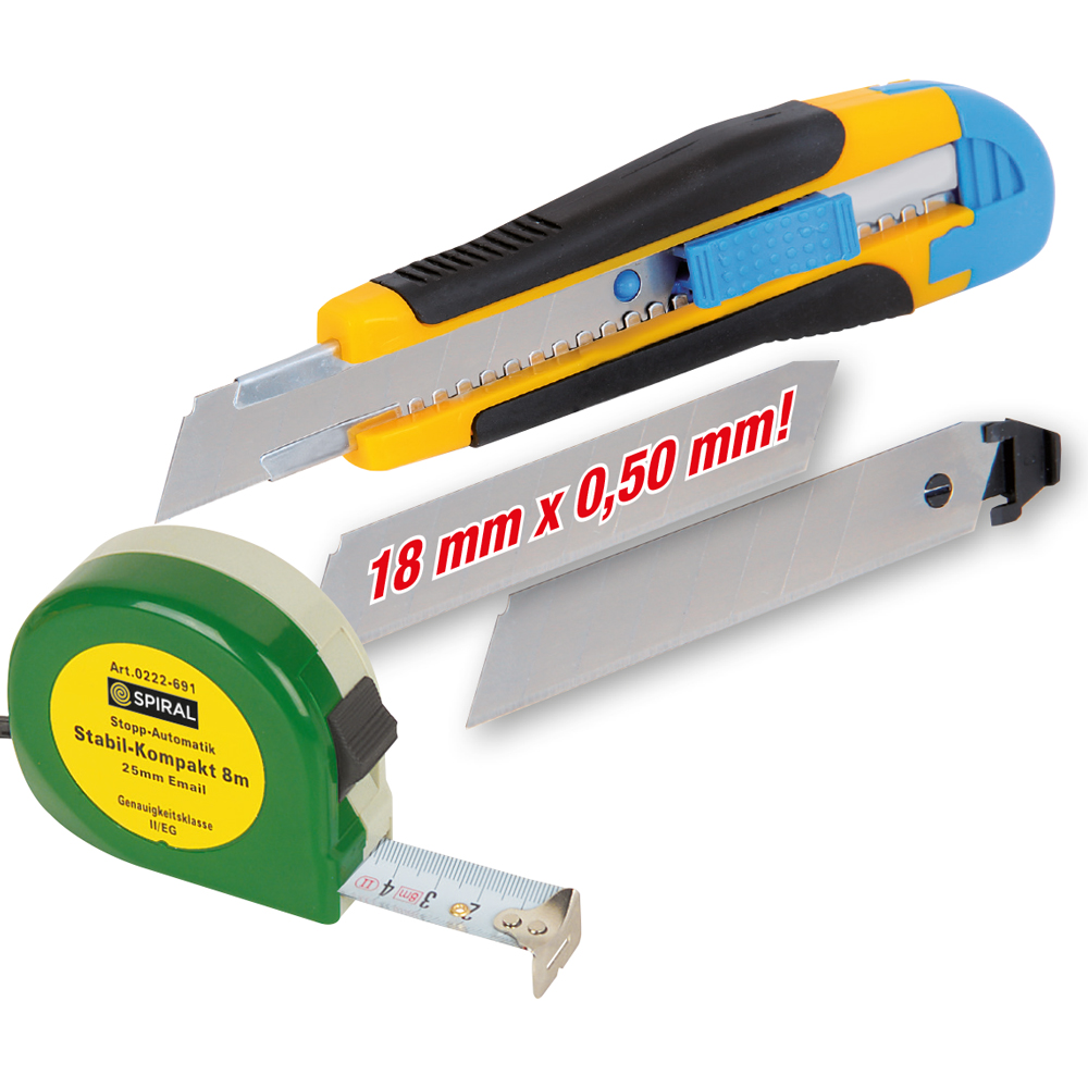 Universalmesser+Maßband-Set 49-tlg. 12xMesser,36xKlingen 18mm,1xMaßband 5m