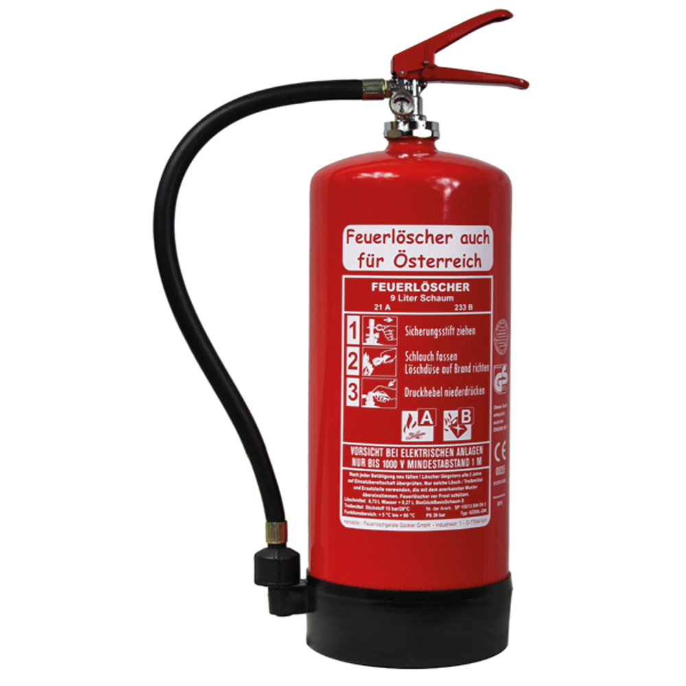 Feuerlöscher Schaum AB 9 Liter SD9E mit Manometer,Prüfventil, Wandhalter