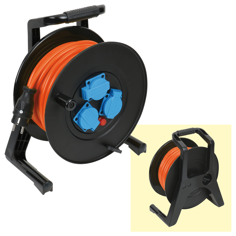 Kabeltrommel 230V/16A 3x1,5mm², Baurobust K35,4x230V,IP44,Thermoschutz, Länge der Leitung: 30m