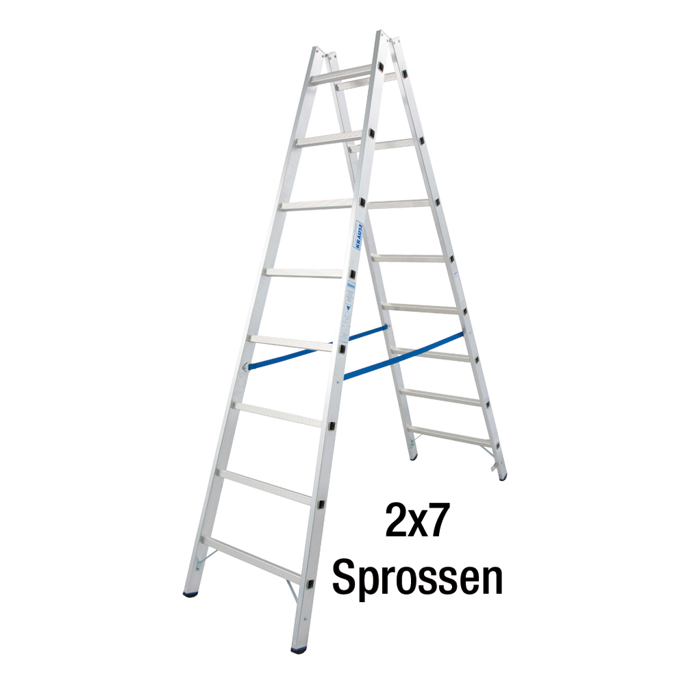 Alu-Doppelleiter profilierte Sprossen,Rutschhemm-Fußstop.