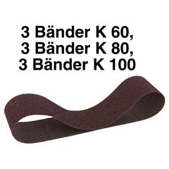 Schleifband-Set zu Slip-50 je 3 Schleifbänder 50x1000,K60,K80,K100