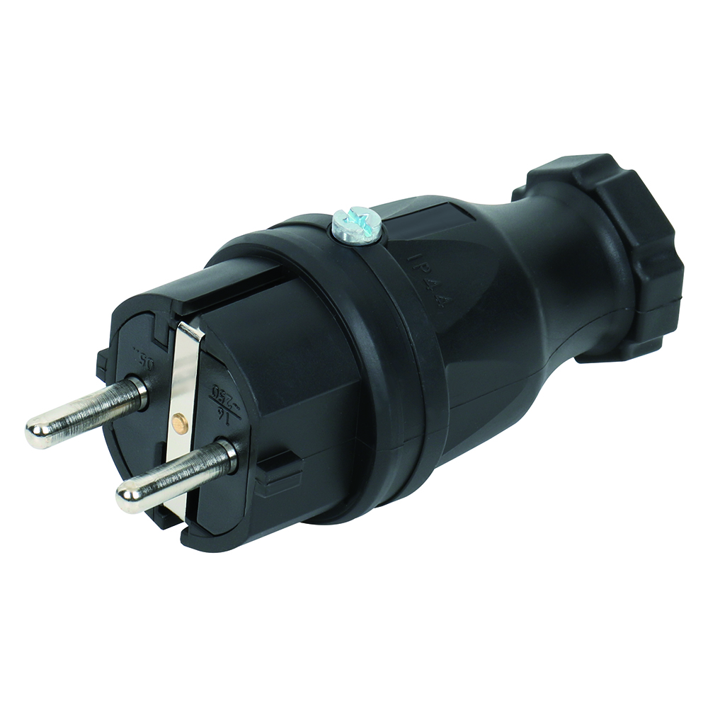 Vollgummi-Schutzkontaktstecker 250V/16A 2-polig+Erde,IP54,schlagfest