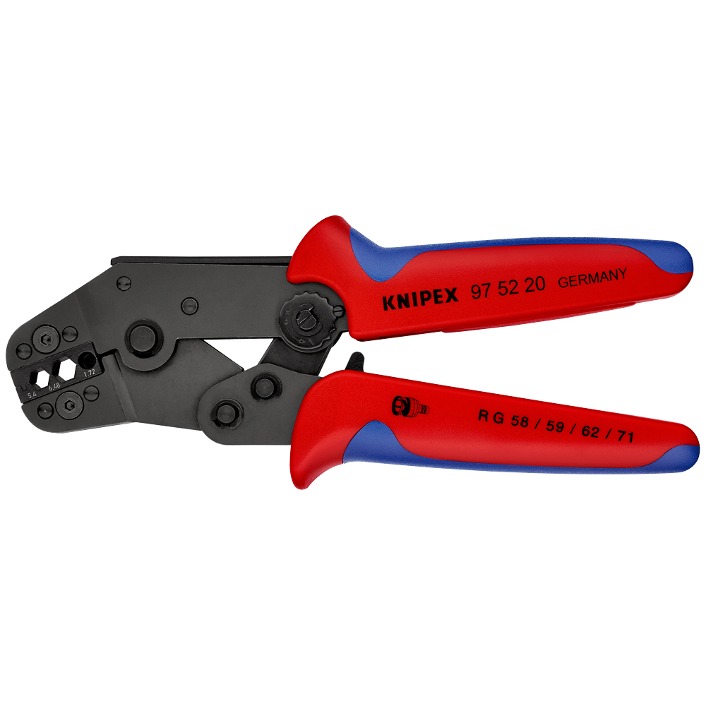 Crimpzange kurze Bauform 195 mm, Hexa gonal u. Tyco-Crimp, brüniert, MK-Hüllen