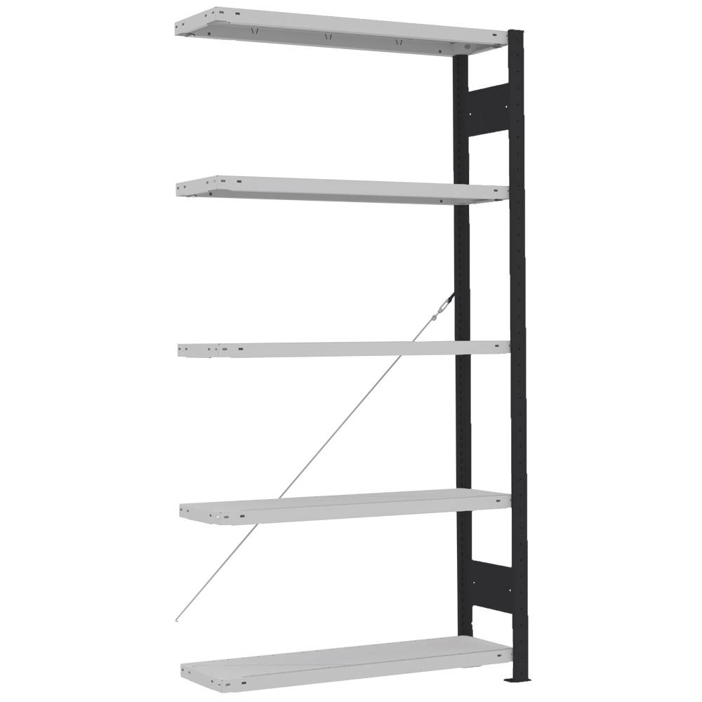 SPIRAL Anbauregal steckbar 100kg Tragkr. 1000x500x2000mm 5 Fachböden RAL9005/VZ