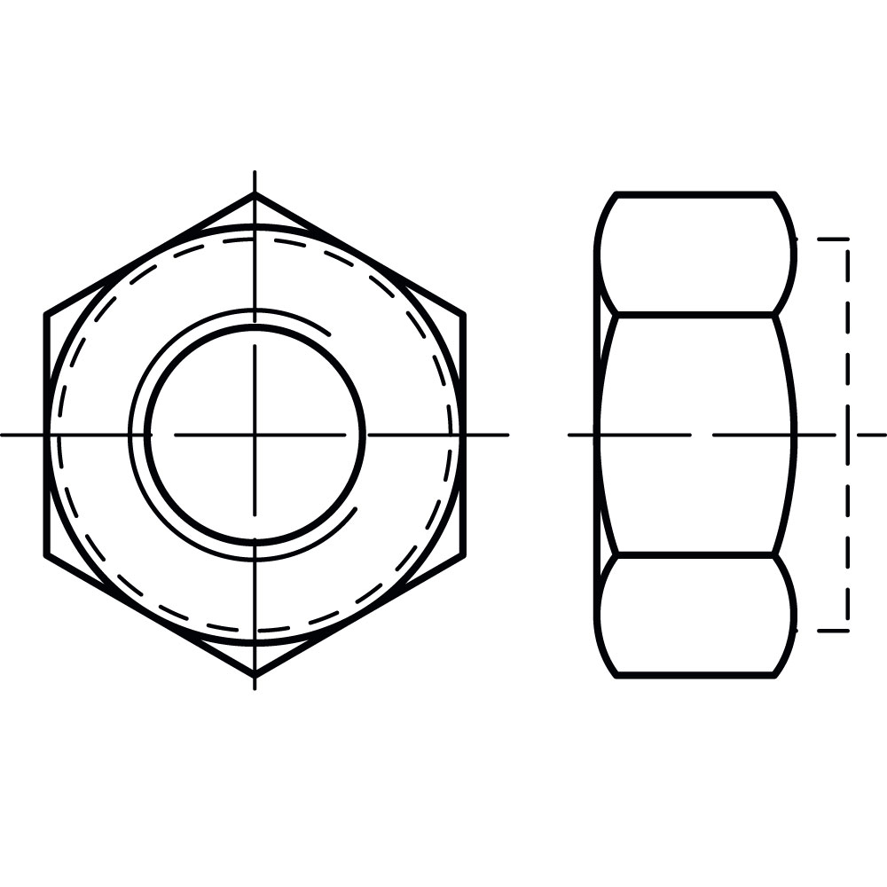 Sechskantmutter ISO 10512 10 A2K, GALV. VERZINKT FEINGEWINDE, Gewindenenndurchmesser: 10mm, Gewindesteigung am Mutterende: 1mm