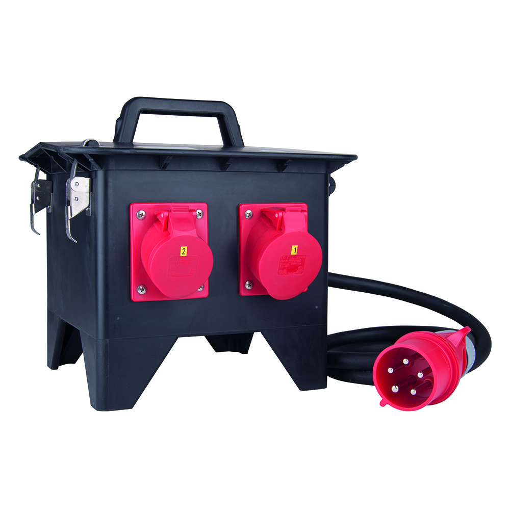 Stromvert.Gum.4x230V,2xCEE 400V/16A IP44 2m,5x2,5+CEE 400V/16A+Abs+Fi,Standm.