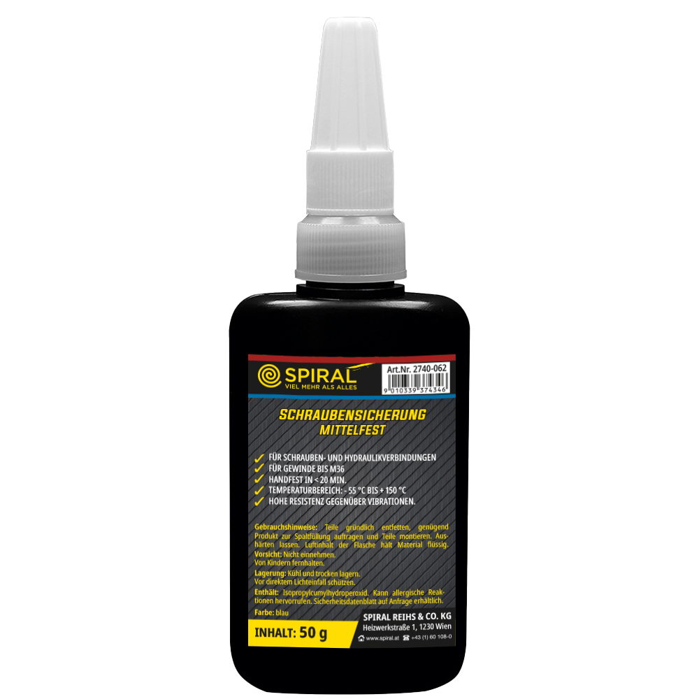 Schraubensicherung mittelfest blau, für Schrauben-u. Hydraulikverbindungen, Festigkeit: mittelfest, Inhalt: 50g/ml