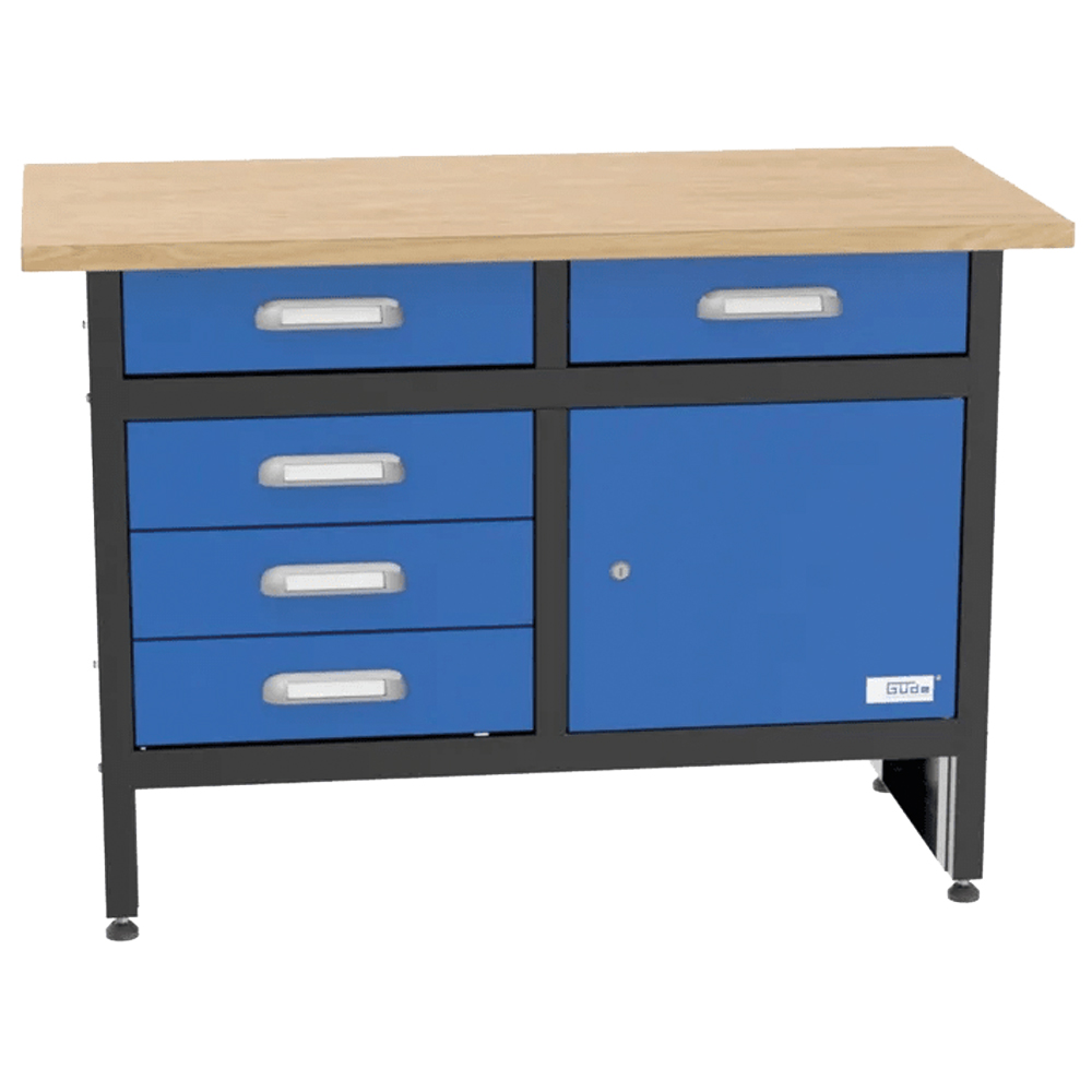 Werkbank blau 1200x600x850mm,1 Tür 5 Laden,Arbeitsplatte 30mm stark