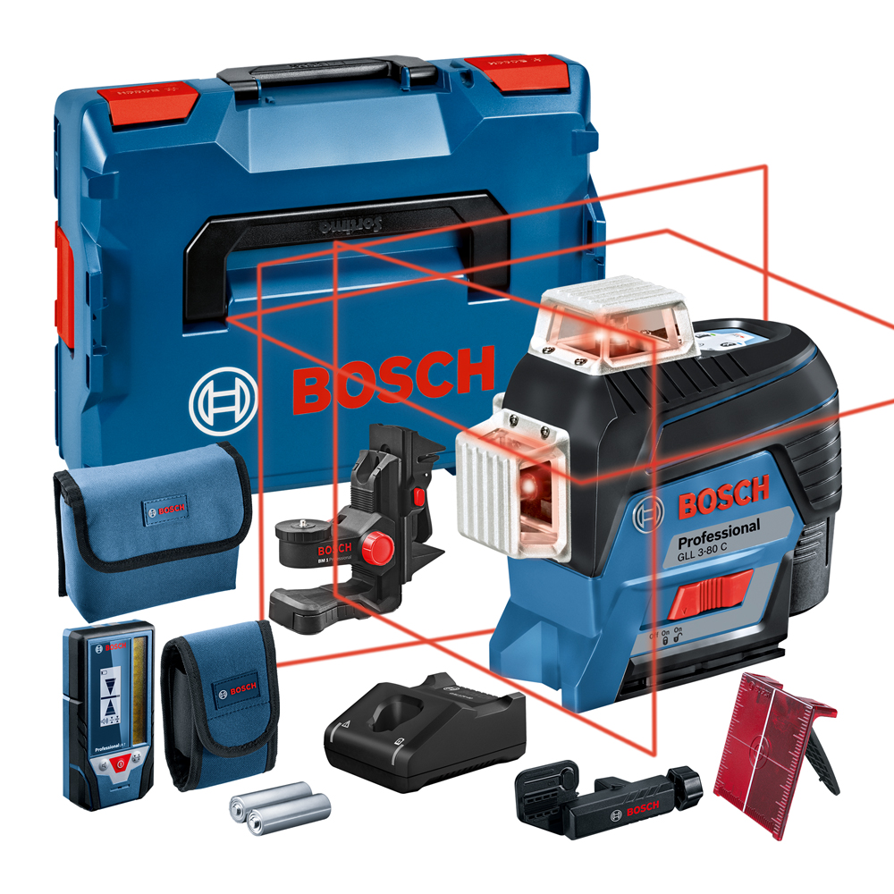 Linienlaser BOSCH GLL 3-80 C mit Koffer, 1x 2Ah Akku und Ladegerät