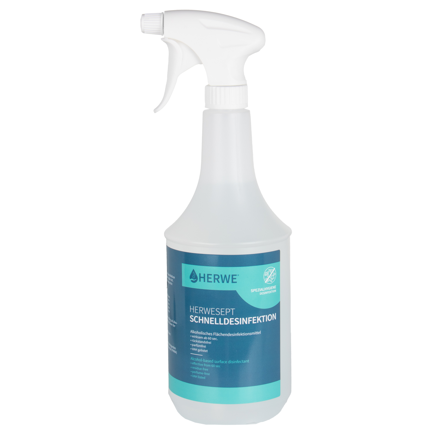 Herwesept Schnelldesinfektion 1 Liter Keulenflasche mit Sprühpumpe
