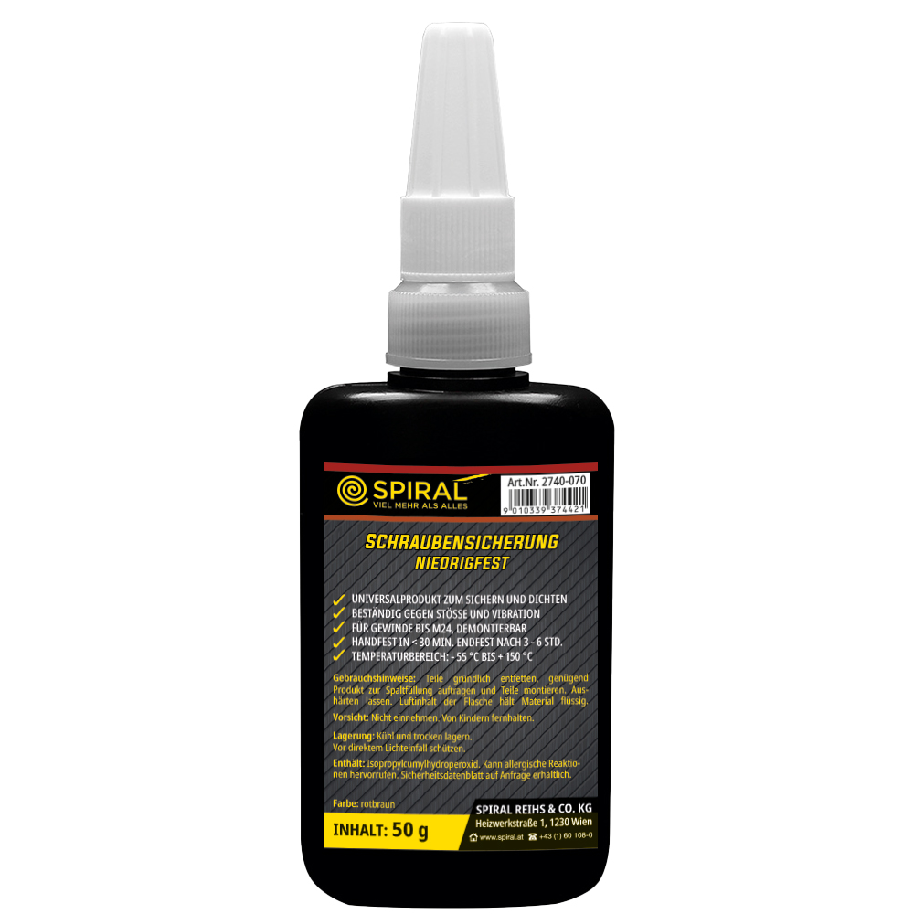 Schraubensicherung niedrigfest rotbraun, Universalprodukt zum Sichern und Dichten, Festigkeit: niedrigfest, Inhalt: 50g/ml