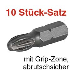 10 Stück GRIP-Bits 1/4" PH0, Antirutsch-Bits mit Grip-Krall-Zone, Abtrieb: PZ0, Länge: 25mm