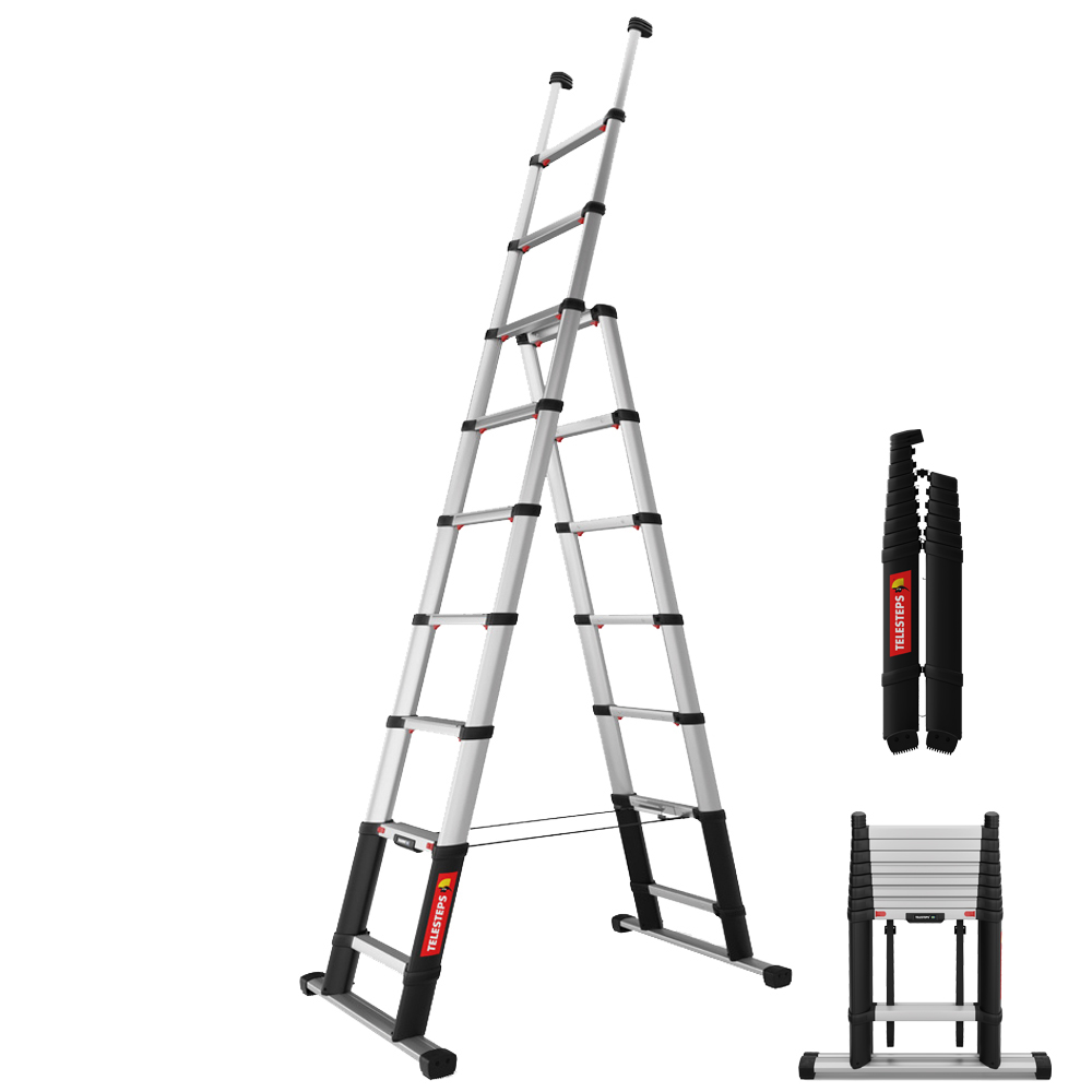 Alu-Teleskop-Kombileiter,TELESTEPS,300cm ausziehbar,7x80mm breite Sprossen