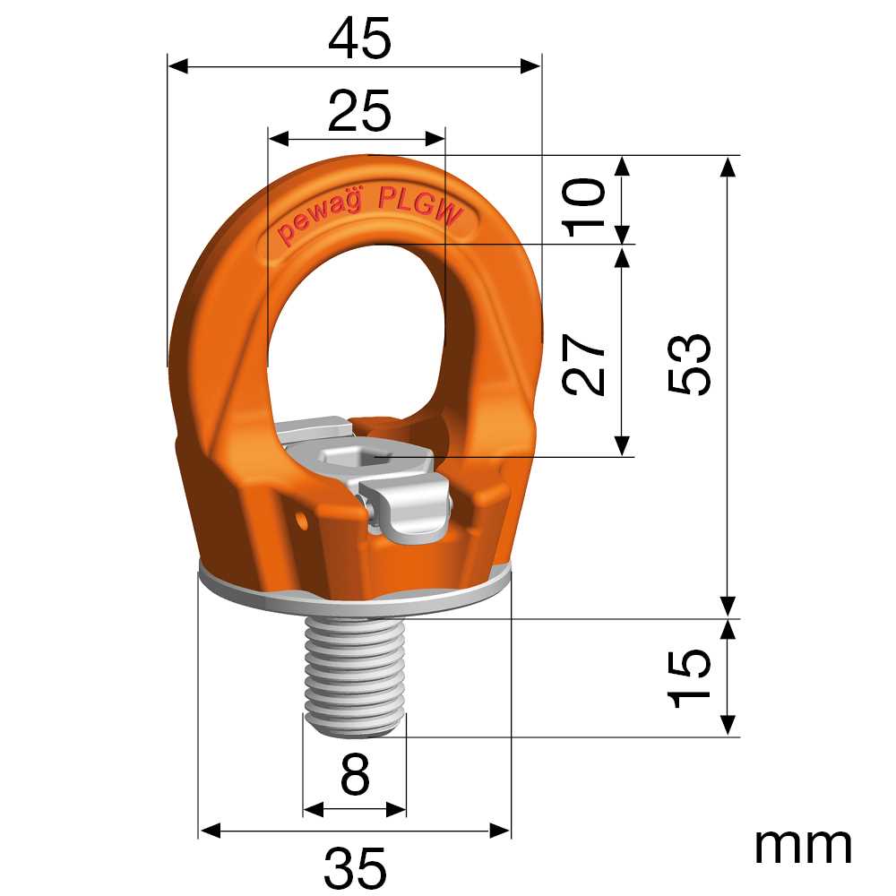 Ringschraube PLGW, werkzeuglose Montage, Gewinde : M8mm, Tragfähigkeit: 300kg