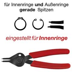 Kombi-Seegerzange 1,2/150mm gerade umjustierbar von Innen-auf Außenzange